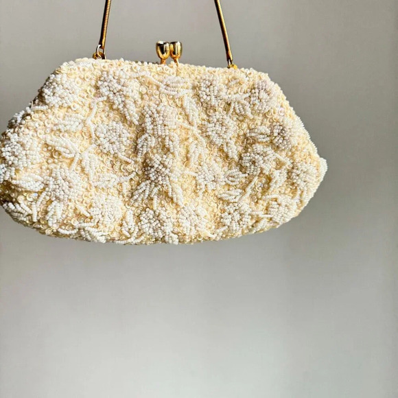 Vintage 50s 60s Simpsons Beaded Ivory Wedding Red Carpet Purse - Picture 8 of 11